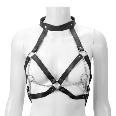 CE Black PU Leather Sex Fetish Bondage เร้าอารมณ์ Halter Tank 62cm