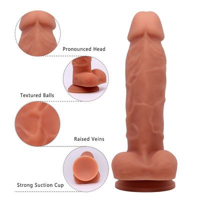 ถ้วยดูดเลสเบี้ยน Dildo เซ็กส์ทอย 7.4 นิ้วซิลิโคนเพื่อสุขภาพ OEM ODM