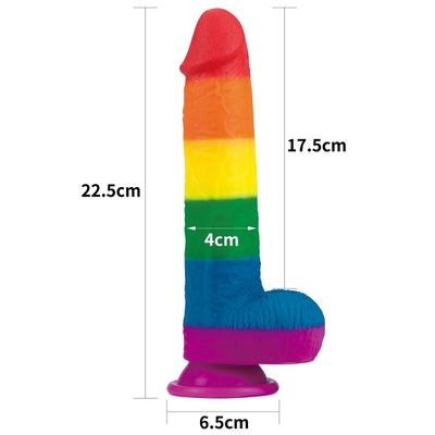 ซิลิโคนเหลว 22.5 ซม. Rainbow Dildo Sex Toy อวัยวะเพศชายปลอมพร้อมถ้วยดูด