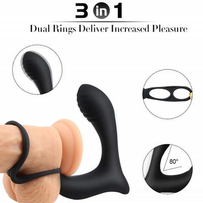 3 In one Male Ring Vibrator ปลั๊กเสียบส่วนบุคคลแบบไร้สายรีโมทคอนโทรล 400mah