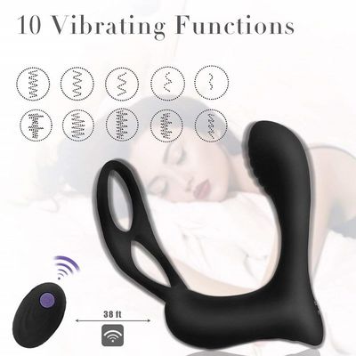 3 In one Male Ring Vibrator ปลั๊กเสียบส่วนบุคคลแบบไร้สายรีโมทคอนโทรล 400mah