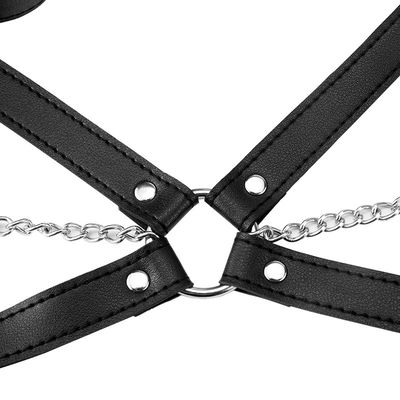 CE Black PU Leather Sex Fetish Bondage เร้าอารมณ์ Halter Tank 62cm