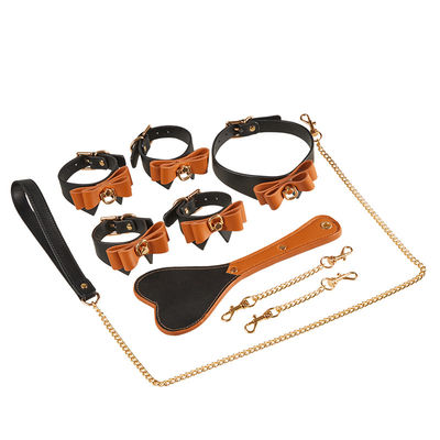 9Pcs หนัง SM เพศ Fetish Bondage Handcuffs Nipple Clamps Collar Gag Whip Rope