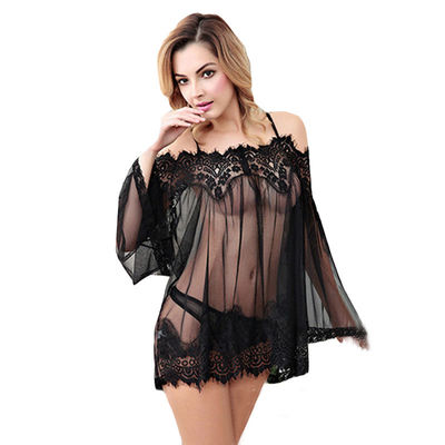 Spandex Blend Lace ชุดชั้นในเซ็กซี่สำหรับผู้ใหญ่ Backless Tulle Nightdress